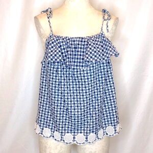 J. Crew blue & white checked ruffle tank top. (JJ131)